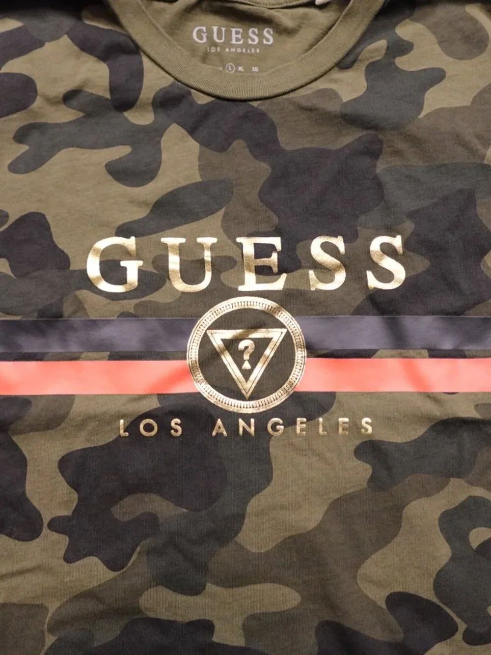 Guess Los Angeles Camo Logo T Shirt Men’s Large Green Military Streetwear - Picture 2 of 6